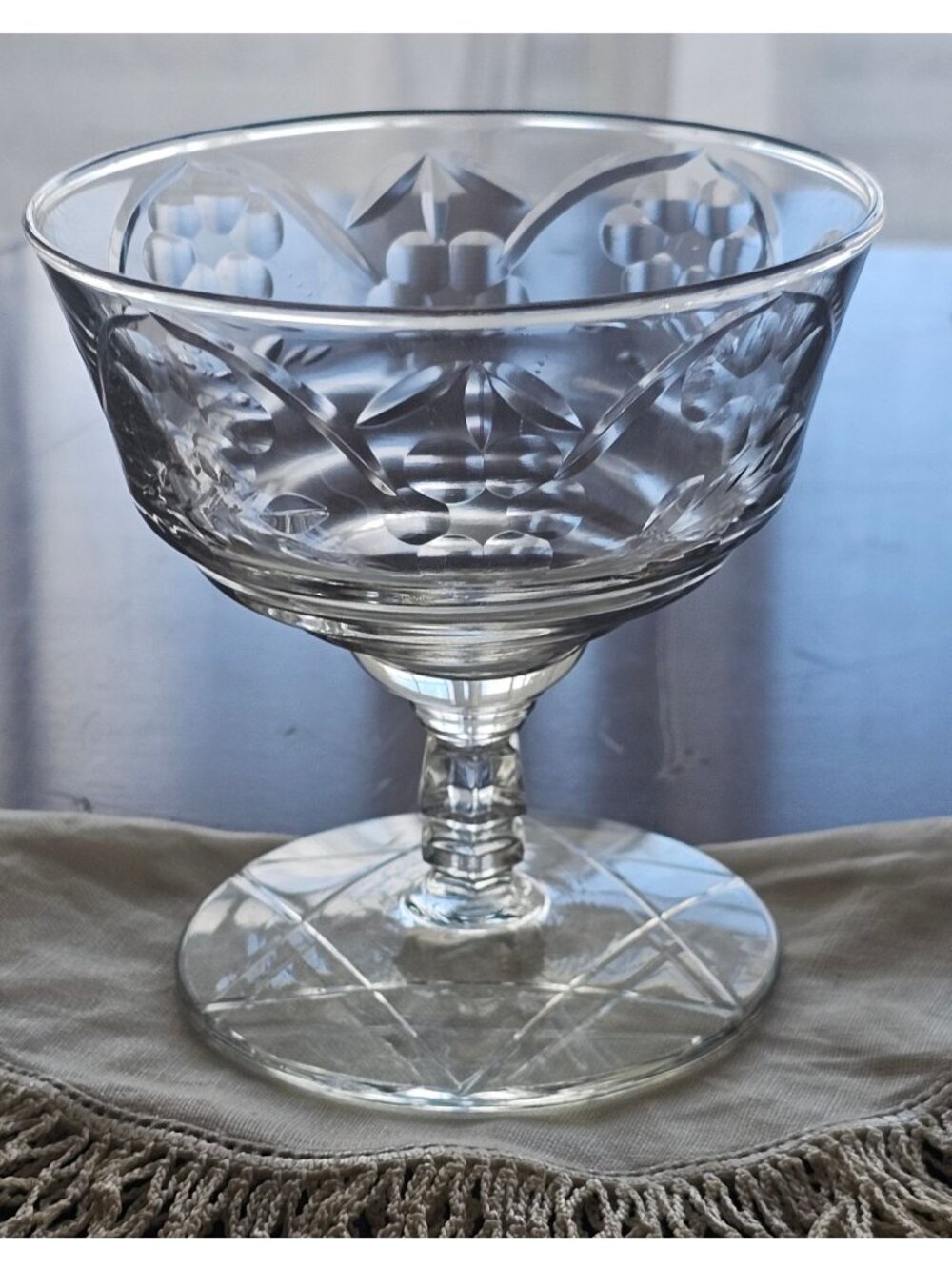 Rock Sharpe Normandy Coupe Champagne Sherbet Glass 3.75" etched cottagecore roma